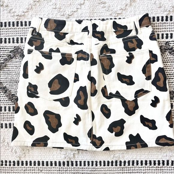 Sunset + Spring White Leopard Print Denim Mini Skirt Small - Picture 6 of 7